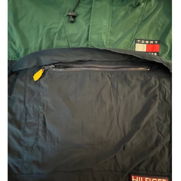 VTG Tommy Hilfiger Sailing Gear 1/4 Zip Hooded Pullover Anorak Green Blue Large - Picture 4 of 12